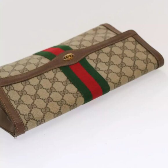 GUCCI GG Supreme Web Sherry Line Clutch Bag Beige - Picture 4 of 7